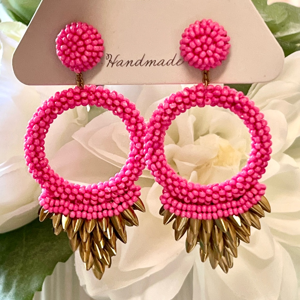 Nwt Deepa Gurnani Beaded Embellished Hoop Earrings 75$